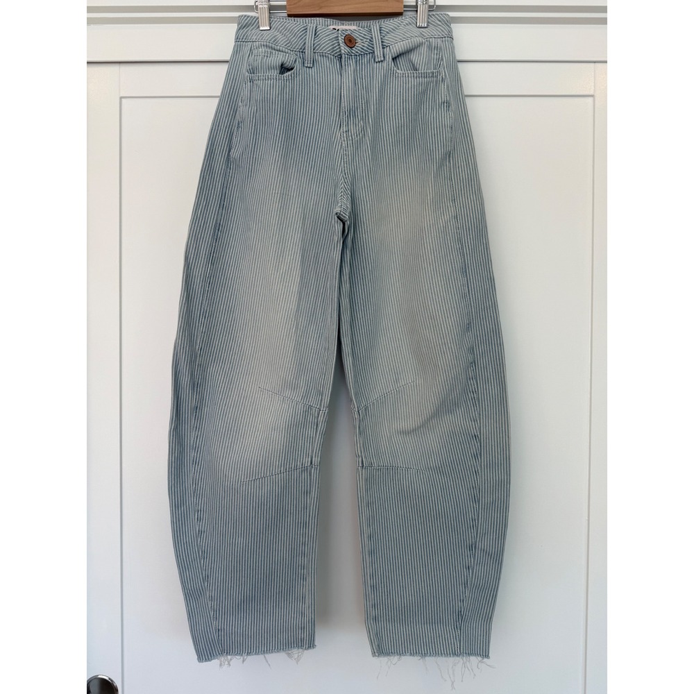 SO High Rise Barrel Jeans Hickory Stripe Blue White Rigid Cotton Size 3 26W